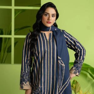 Midnight Bloom Striped Printed Lawn 3-Piece Unstitched Suit | Malazaar Summer Bloom Collection