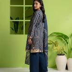 Midnight Bloom Striped Printed Lawn 3-Piece Unstitched Suit | Malazaar Summer Bloom Collection