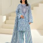 Azure Bloom Printed Lawn 3-Piece Unstitched Suit | MalaZaar Signature Lawn Collection