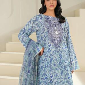Azure Bloom Printed Lawn 3-Piece Unstitched Suit | MalaZaar Signature Lawn Collection