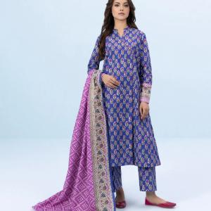 Royal Violet Floral Printed Lawn 3-Piece Unstitched Suit| Malazaar Summer Bloom Collection