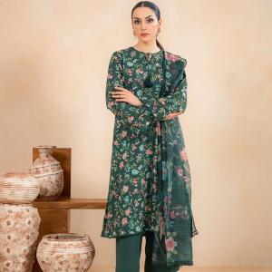 Emerald Flora Printed Lawn 3-Piece Unstitched Suit | Malazaar Summer Bloom Collection