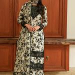 Ivory Noir Floral Printed Lawn 3-Piece Unstitched Suit | MalaZaar Luxe Collection