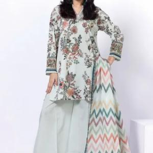 Mint Bloom Printed Lawn 3-Piece Unstitched Suit | MalaZaar Summer Essence