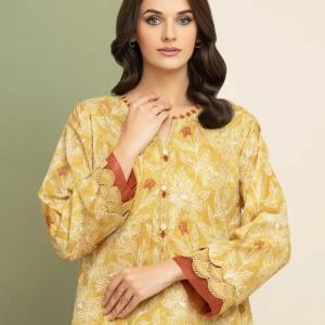 Sunlit Mustard Floral Printed Lawn 3-Piece Unstitched Suit |MalaZaar Signature Lawn Collection