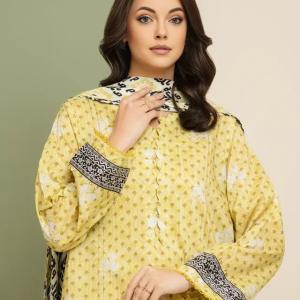 Lemon Essence Yellow Printed Lawn 3-Piece Unstitched Suit MalaZaar Signature Lawn Collection