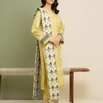 Lemon Essence Yellow Printed Lawn 3-Piece Unstitched Suit MalaZaar Signature Lawn Collection