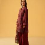 Crimson Bloom Cambric 3-Piece Unstitched Suit | MalaZaar Autumn Edit