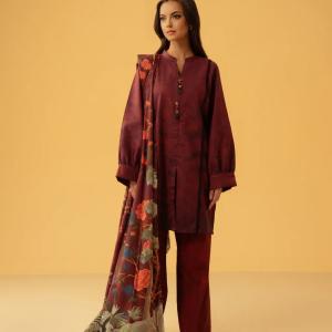 Crimson Bloom Cambric 3-Piece Unstitched Suit | MalaZaar Autumn Edit